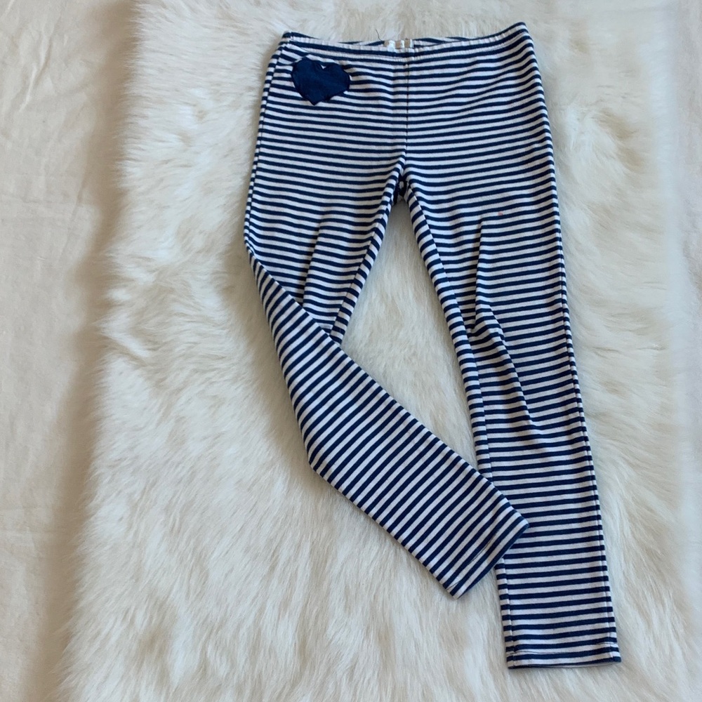 Navy and White Striped Kids Leggings